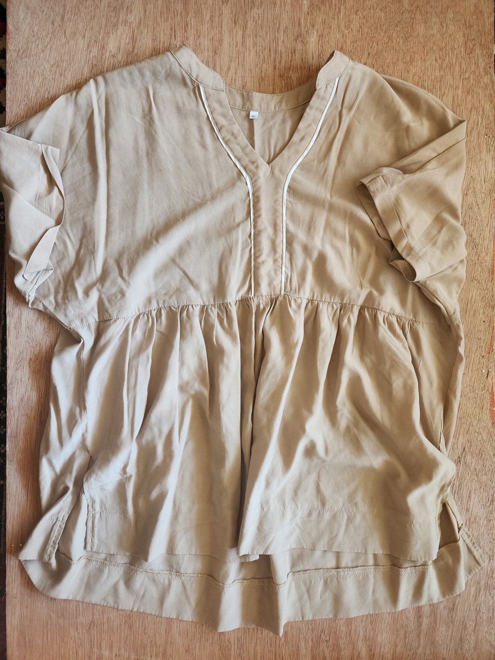 Boho Chic Linen-Look Babydoll Tunic Blouse Beige XL